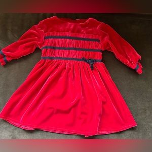 Bubbles  Larue Red Velvet  Long Sleeves Dress SZ 12M Black Ribbon Button up Back